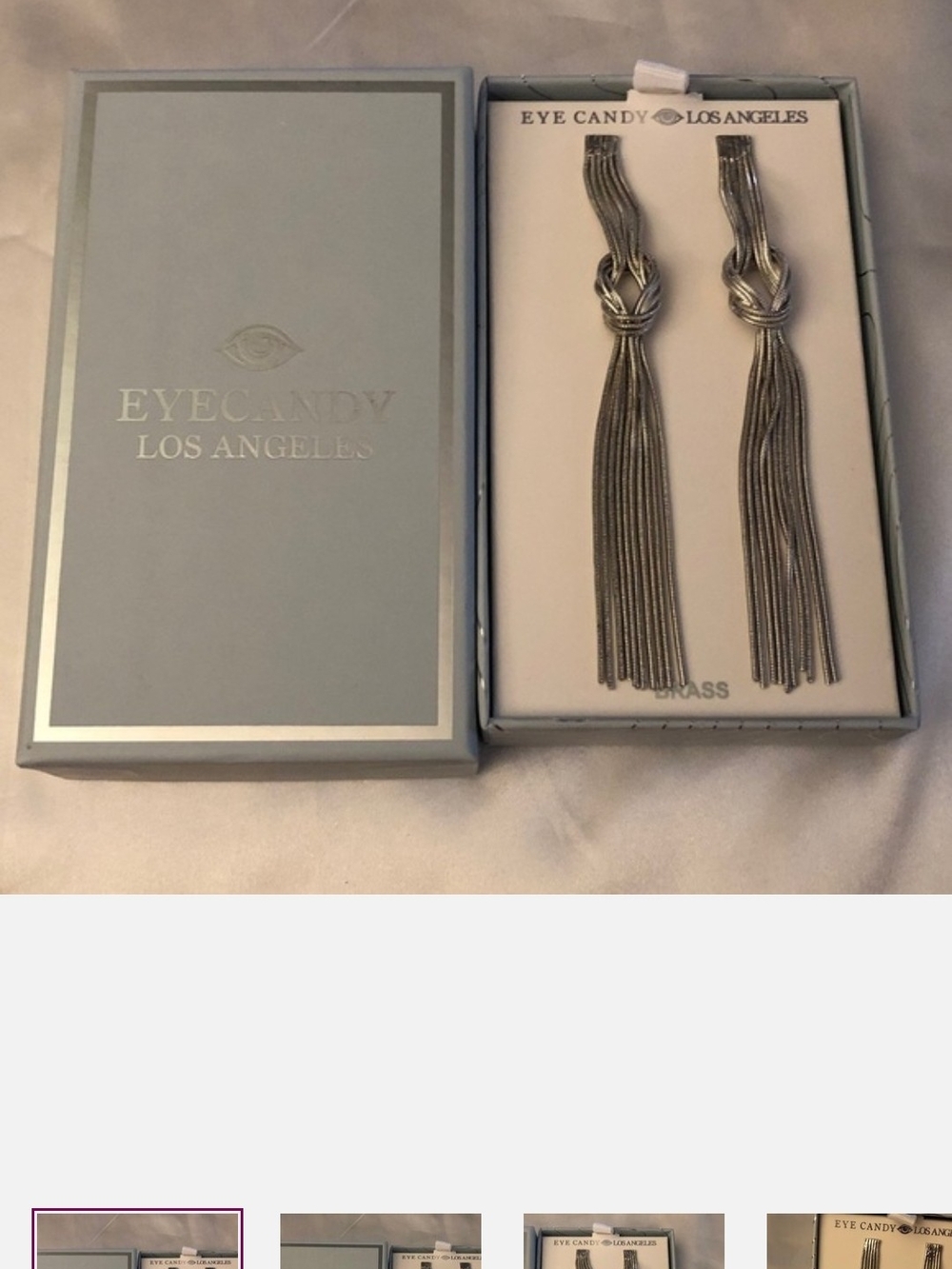Eye Candy Silver Knot Tassel Drop Earrings Bnib